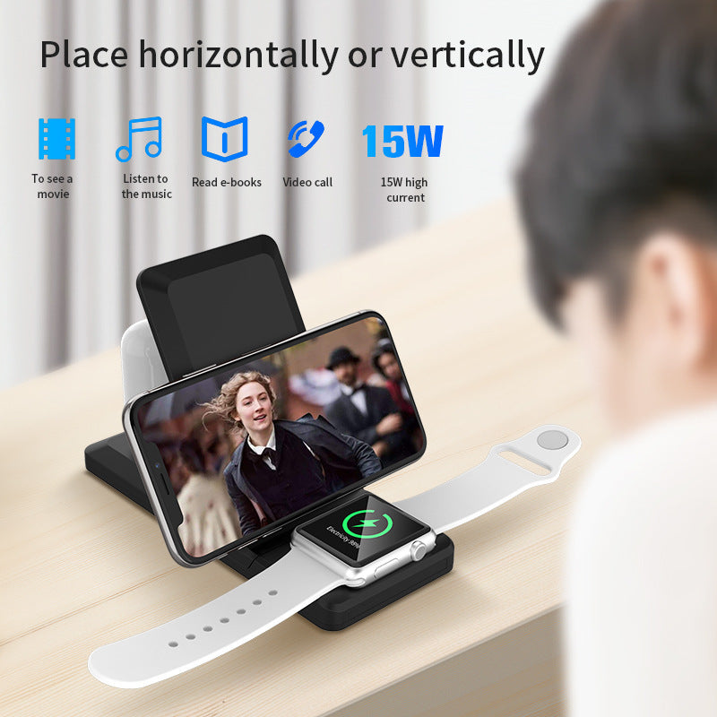 3-in-1-Wireless-Ladegerät Vertikal zusammenklappbares kabelloses Ladegerät 15 W schnelles Aufladen 3-in-1-Wireless-Ladegerät