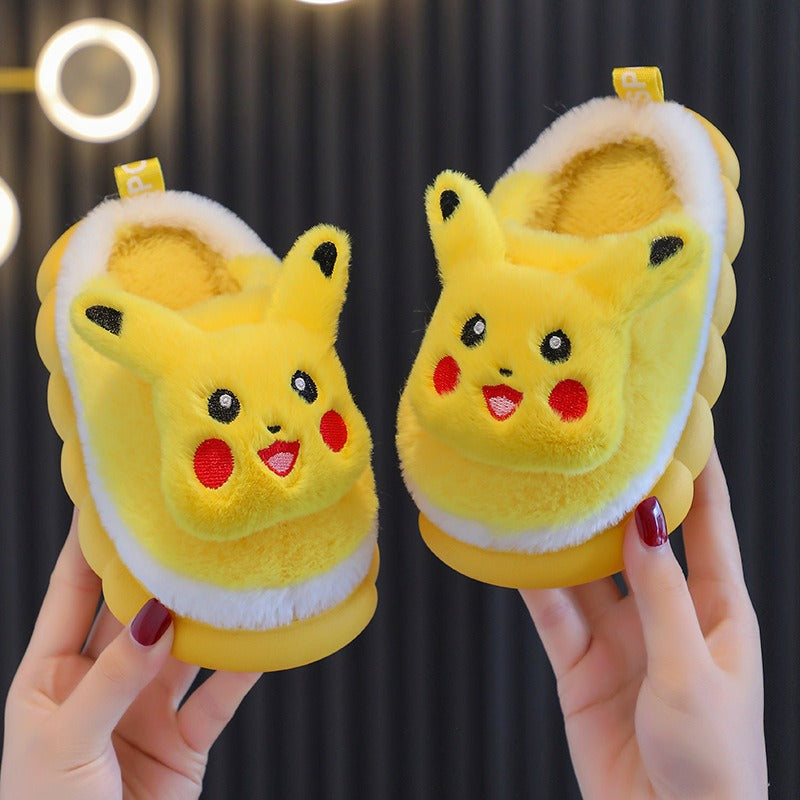 Winterkinder-Baumwollpantoffeln, süßes Cartoon-Haus für Mädchen, warme und rutschfeste Baby-Baumwollschuhe für drinnen und draußen, Eltern-Kind-Schuhe, Winter