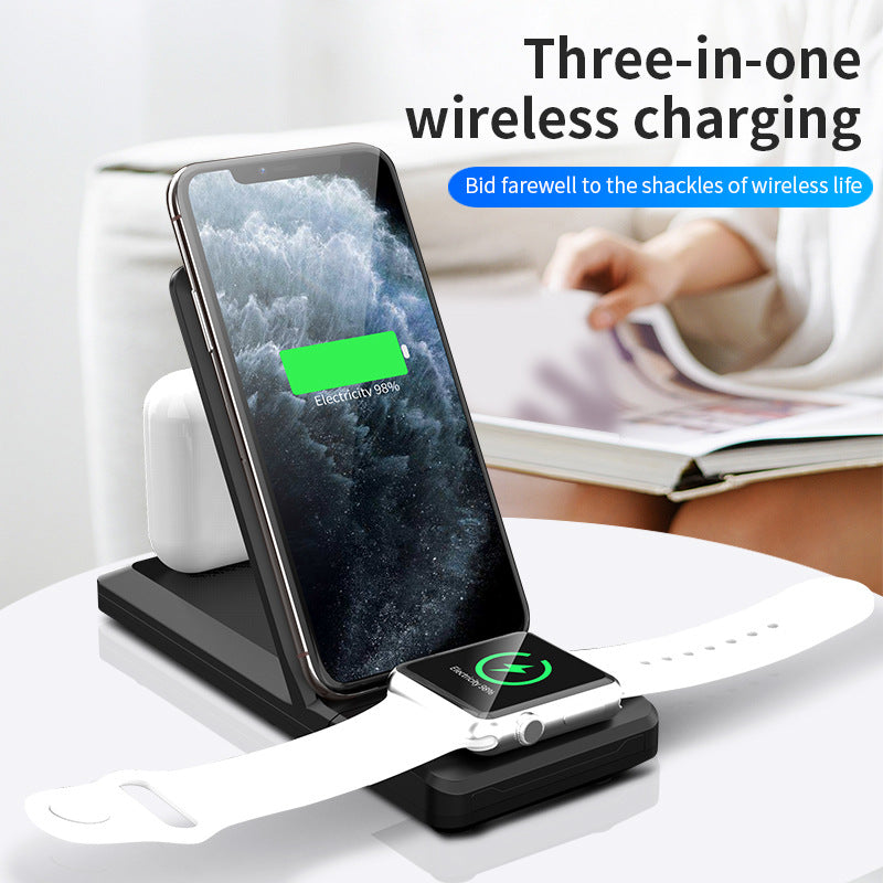 3-in-1-Wireless-Ladegerät Vertikal zusammenklappbares kabelloses Ladegerät 15 W schnelles Aufladen 3-in-1-Wireless-Ladegerät