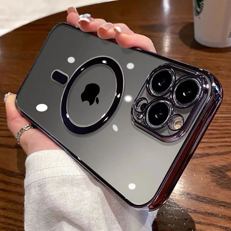 Luxury Plating Clear Magnetic for Magsafe Wireless Charge Case for Iphone 14 13 11 12 Pro Max X XR XS Silicone Transparent Cover