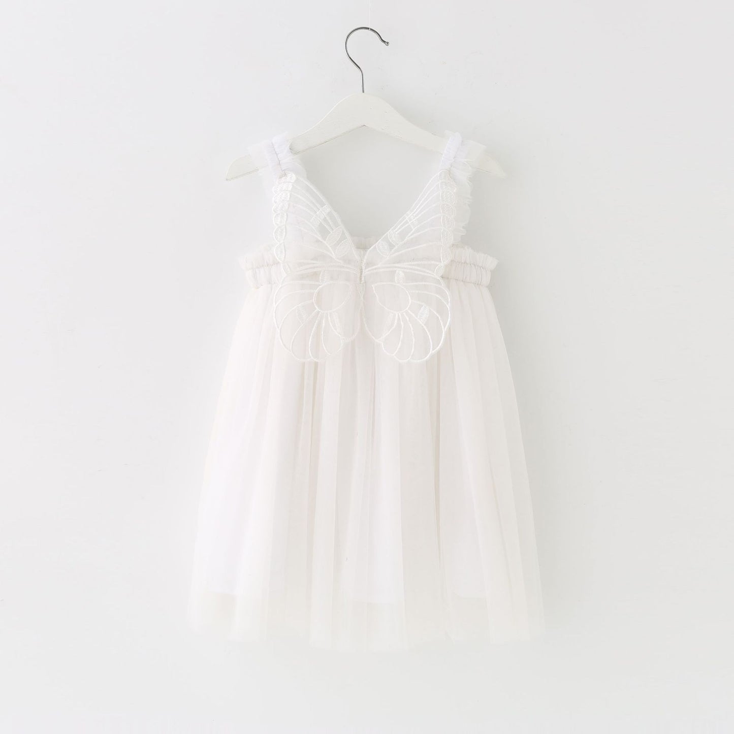 Children's clothing mesh dress with suspender, birthday dress, fluffy skirt, three-dimensional angel wings