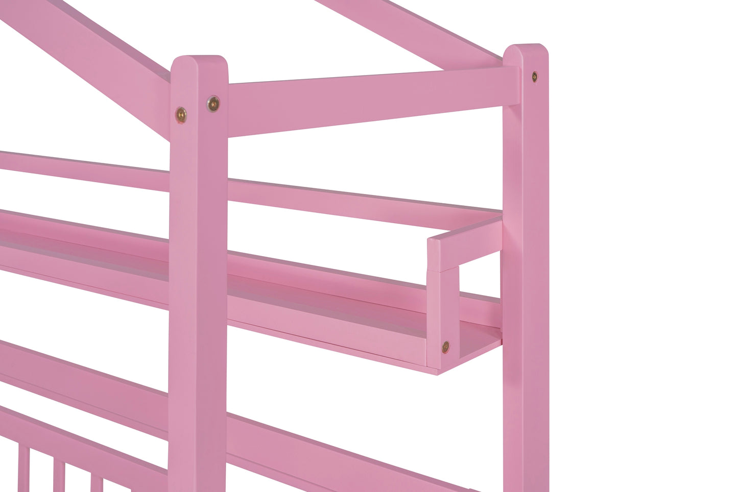 Holz-Hausbett in Doppelbettgröße mit Ausziehbett, Kinderbett mit Regal, Rosa