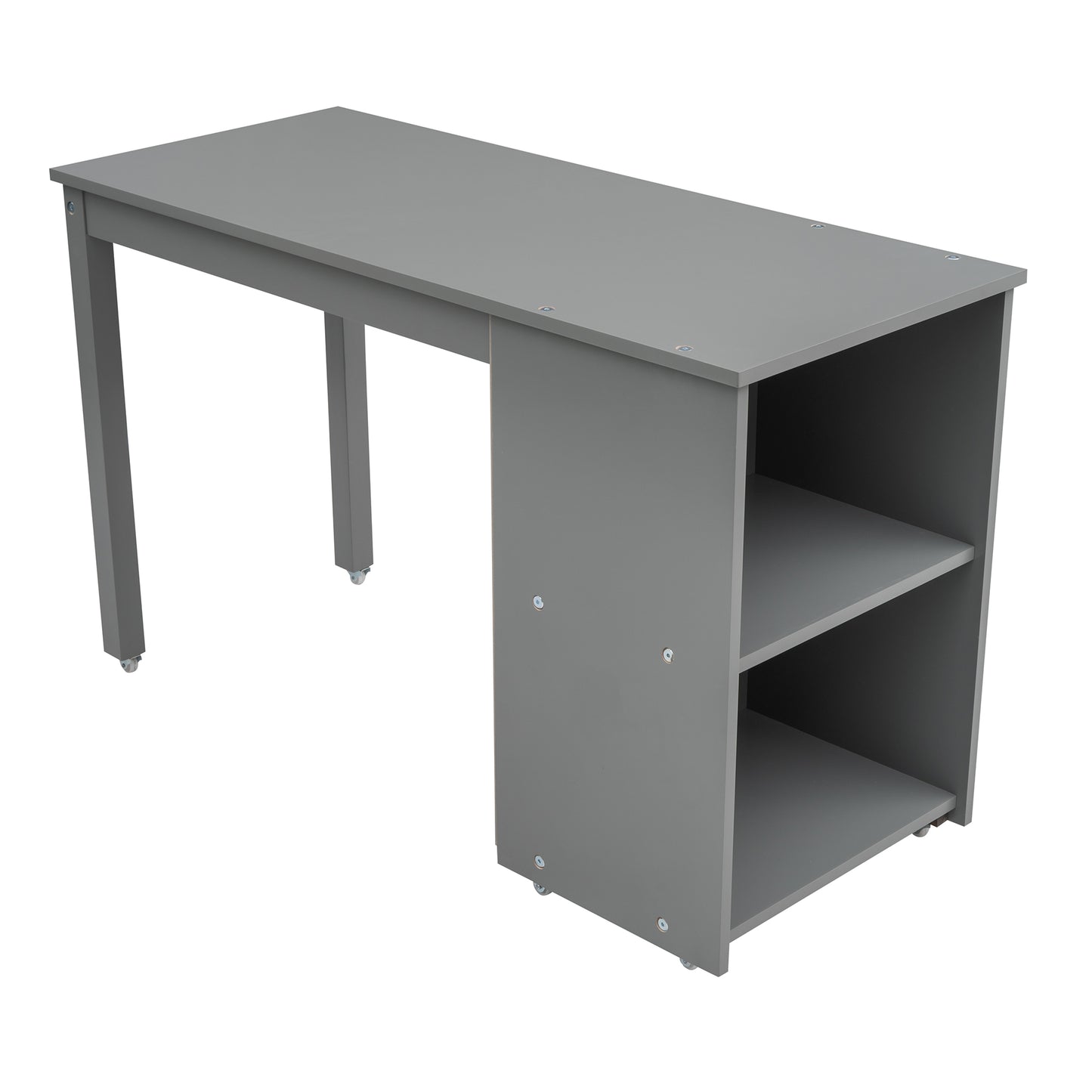 Niedriges Arbeitszimmer-Hochbett für zwei Personen mit Schrank und rollbarem tragbarem Schreibtisch – Grau (ALTE SKU: LP000113AAE)