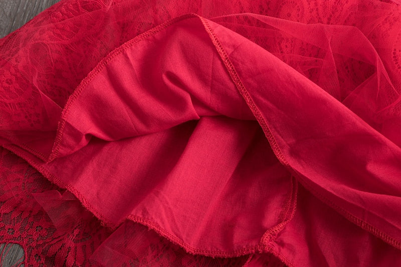 Rote Kinderkleider für Mädchen Blumenspitze Tüllkleid Hochzeit Kleines Mädchen Zeremonie Party Geburtstagskleid Kinder Herbstkleidung