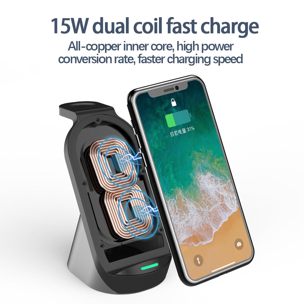 3-in-1-Wireless-Ladegerät für Apple Handyuhr Headset Vertikales kabelloses Laden Drei-in-eins-Schnellladung