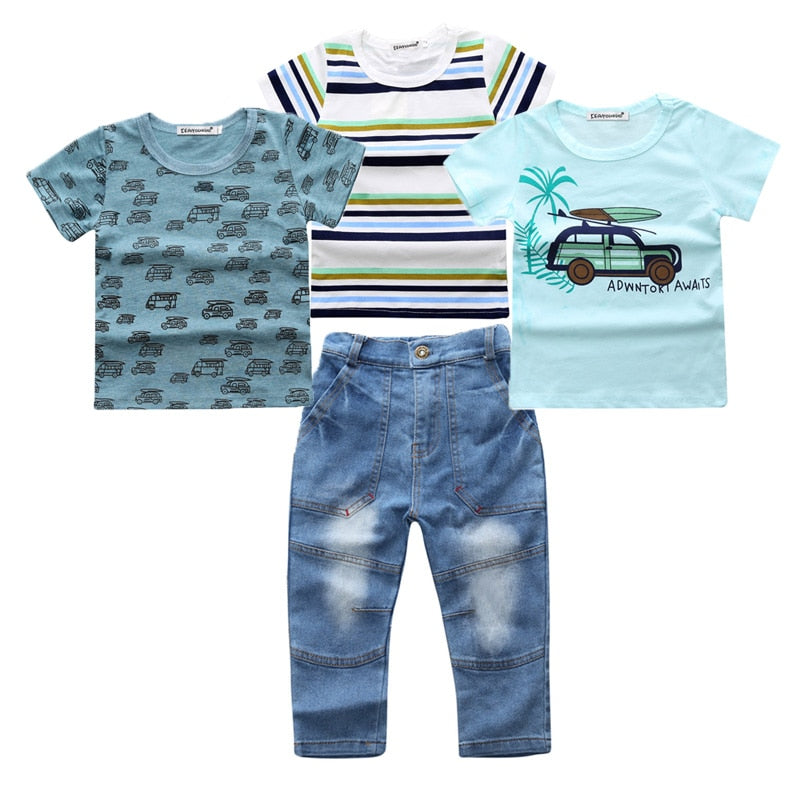 4Pcs Jungen Kleidung Sets Sommer Kinder Kleidung Baby Boy Sport Anzug T-shirt + Jeans Kostüm Für Kinder