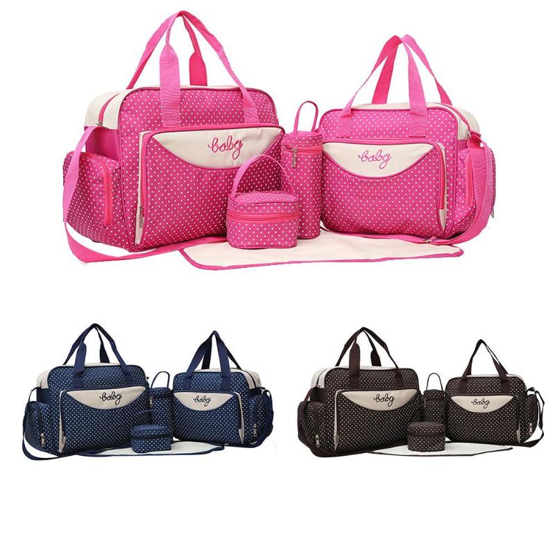 5 teile/satz Mutter Mama Wickeltasche Set Mutterschaft Anzug Große Handtasche Windel Tasche Kinderwagen Lebensmittel Tasche Baby Flasche Halter Tasche Sets