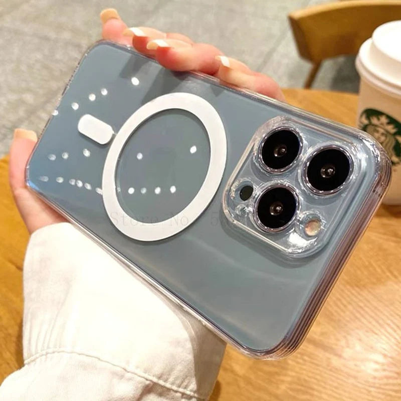 Luxury Plating Clear Magnetic for Magsafe Wireless Charge Case for Iphone 14 13 11 12 Pro Max X XR XS Silicone Transparent Cover