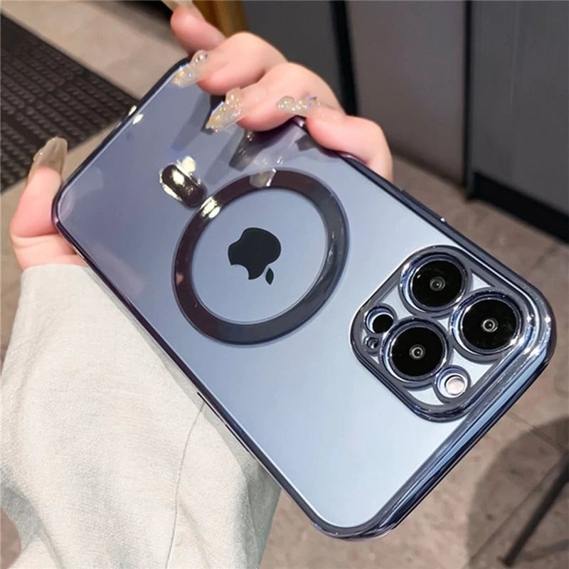 Luxury Plating Clear Magnetic for Magsafe Wireless Charge Case for Iphone 14 13 11 12 Pro Max X XR XS Silicone Transparent Cover