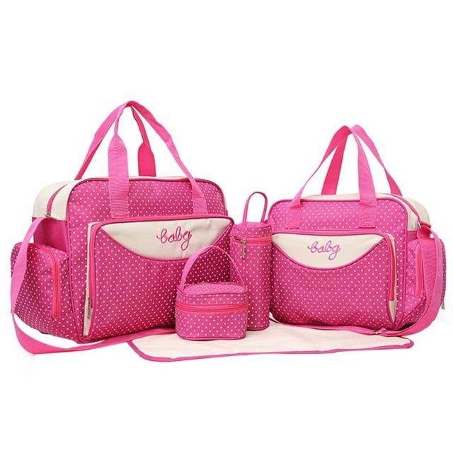 5 teile/satz Mutter Mama Wickeltasche Set Mutterschaft Anzug Große Handtasche Windel Tasche Kinderwagen Lebensmittel Tasche Baby Flasche Halter Tasche Sets