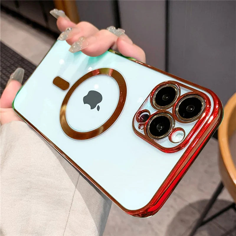 Luxury Plating Clear Magnetic for Magsafe Wireless Charge Case for Iphone 14 13 11 12 Pro Max X XR XS Silicone Transparent Cover