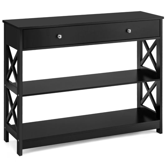 3 Ebenen Konsolentisch Mit Schublade & Regal Aus Holz 100 X 30 X 80 Cm Schwarz