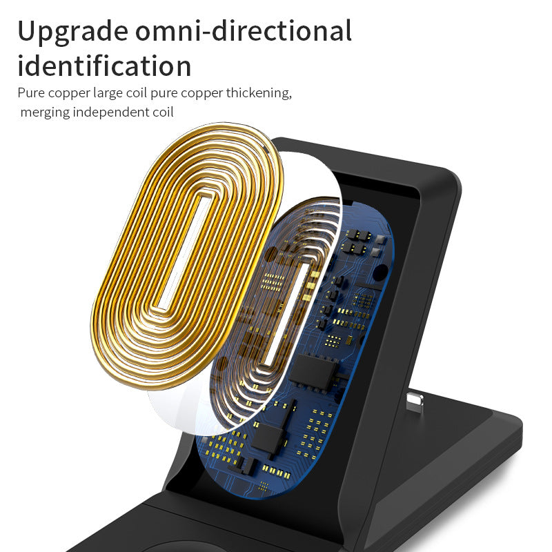 3-in-1-Wireless-Ladegerät Vertikal zusammenklappbares kabelloses Ladegerät 15 W schnelles Aufladen 3-in-1-Wireless-Ladegerät