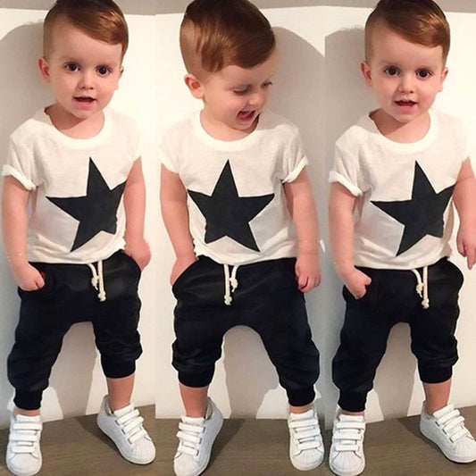 Kleinkind Kinder Baby Jungen Kleidung Stern T-shirt Tops Haremshose 2 stücke Outfits Kleidung Set 2-7Y 
