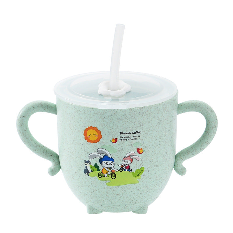 Weizenstroh Kinderstroh Wasserbecher Kinder sturzsicherer Strohbecher Milch Baby Cartoon süßer Kindergarten mit Deckel 