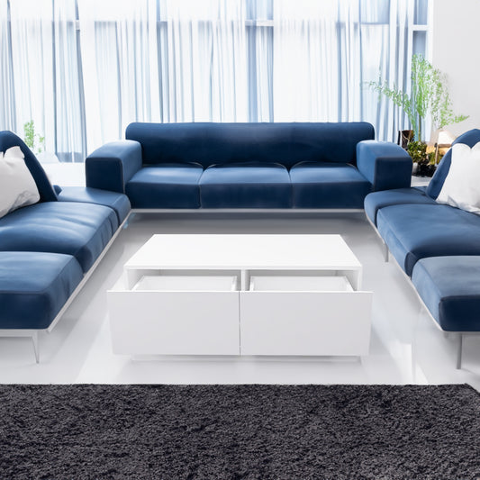 Hochglänzender Couchtisch mit 2 Schubladen, RGB-LED-Licht mit Bluetooth-Steuerung