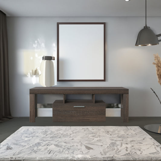 20 Minuten schnelle Montage Brauner einfacher moderner TV-Ständer Braune TV-Halterung mit LED-Farbwechsellichtern für das Wohnzimmer