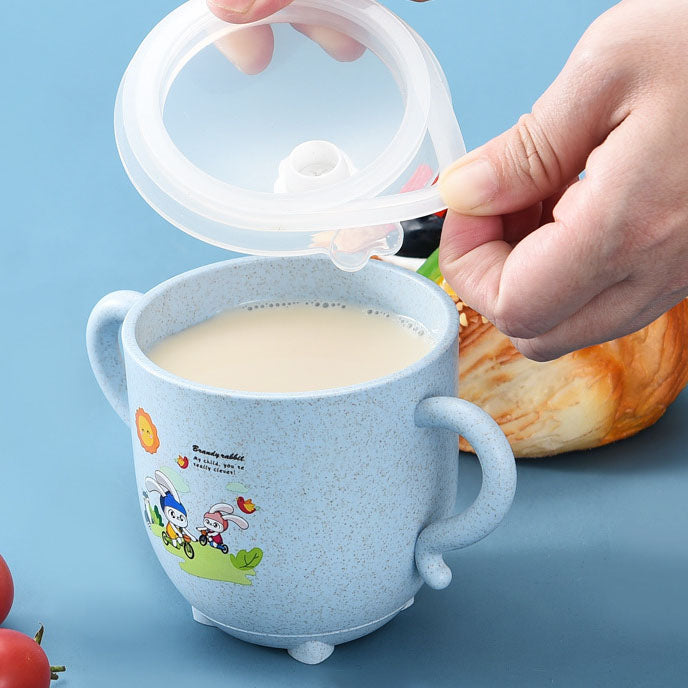 Weizenstroh Kinderstroh Wasserbecher Kinder sturzsicherer Strohbecher Milch Baby Cartoon süßer Kindergarten mit Deckel 