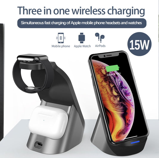 3-in-1-Wireless-Ladegerät für Apple Handyuhr Headset Vertikales kabelloses Laden Drei-in-eins-Schnellladung