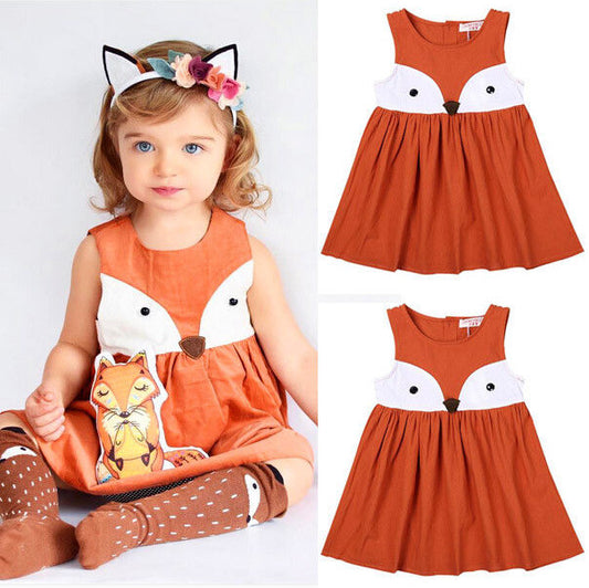1-5Y Casual Baby Mädchen Kleidung Nette Kleinkind Kinder Fuchs Kleid Sommer Ärmelloses Party Kleid Kinder Baumwolle Kleidung