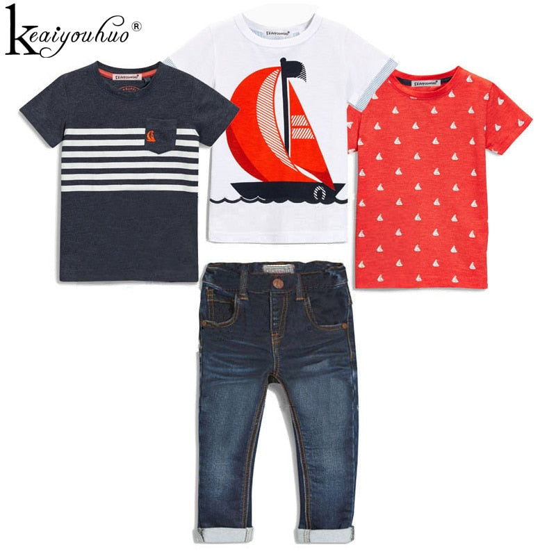 4Pcs Jungen Kleidung Sets Sommer Kinder Kleidung Baby Boy Sport Anzug T-shirt + Jeans Kostüm Für Kinder