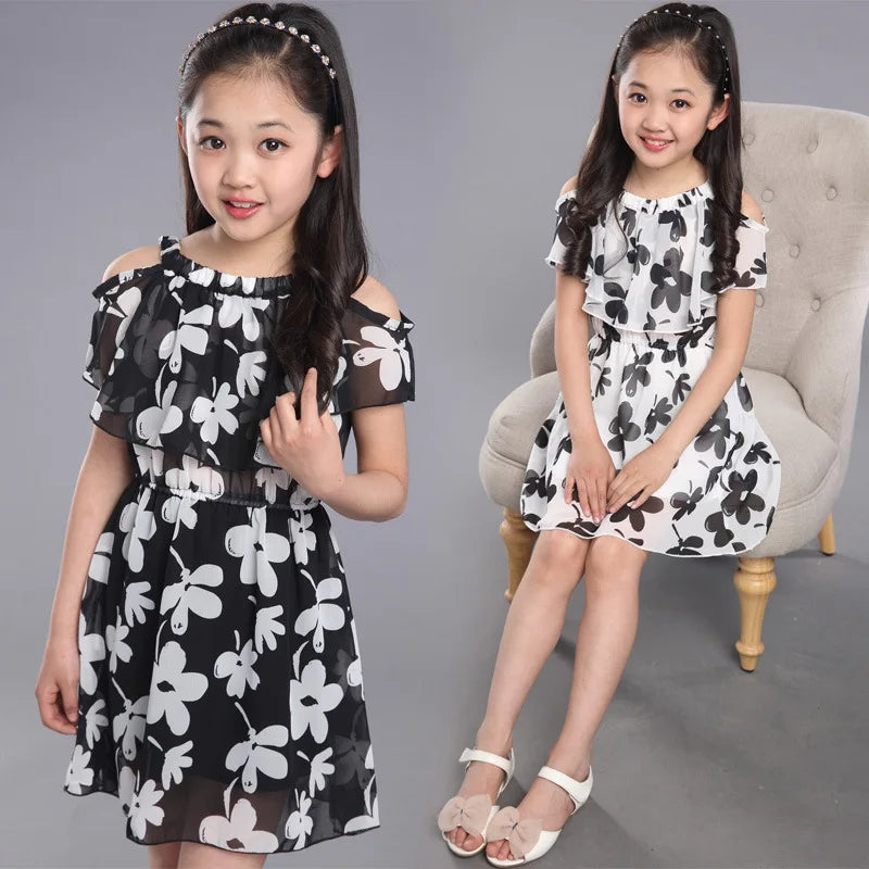 Teenager-Mädchenkleider Sommer Kinderkleidung Kinder Blumenkleid Chiffon Prinzessin Kleider für Alter 7 8 9 10 11 12 Jahre