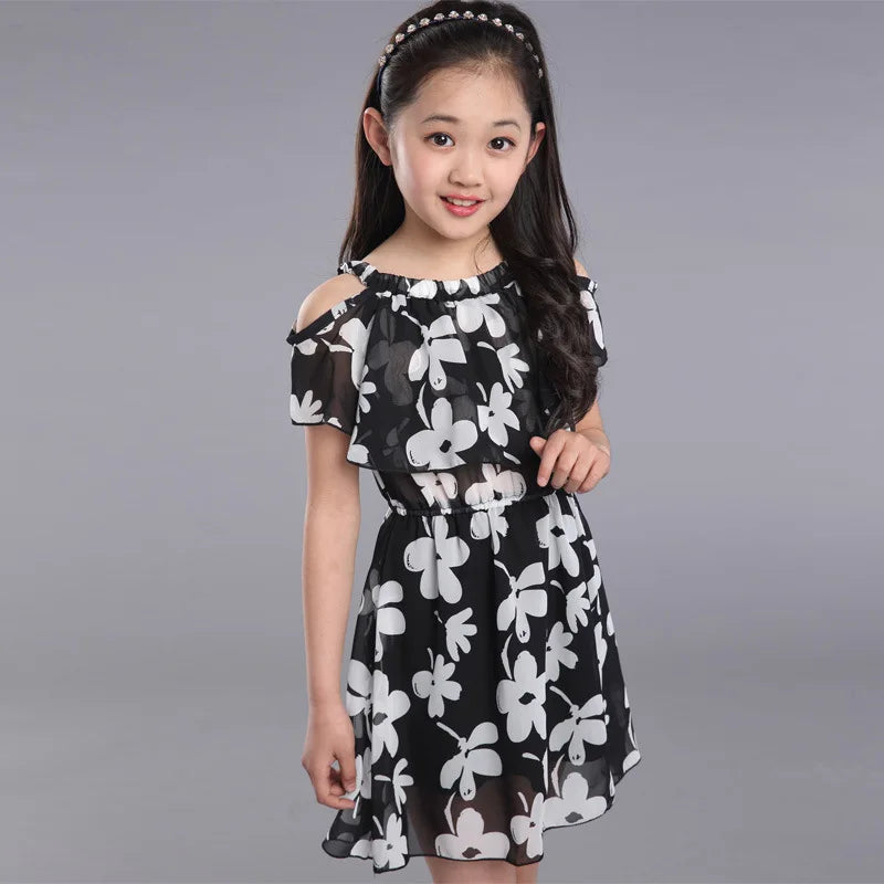 Teenager-Mädchenkleider Sommer Kinderkleidung Kinder Blumenkleid Chiffon Prinzessin Kleider für Alter 7 8 9 10 11 12 Jahre