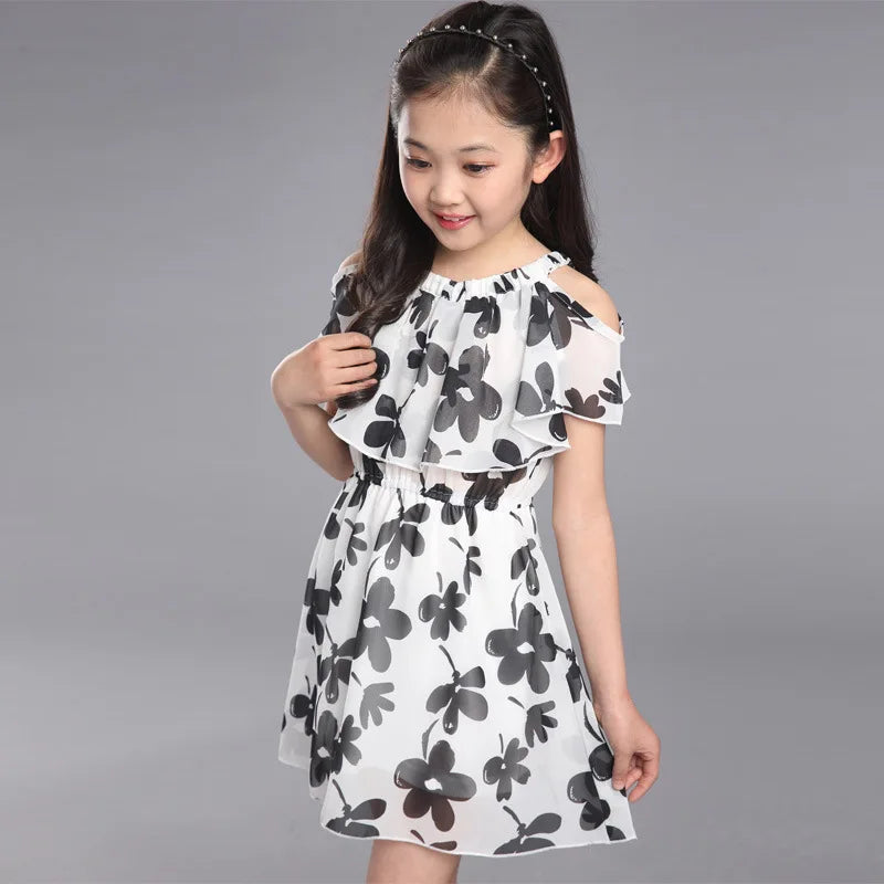 Teenager-Mädchenkleider Sommer Kinderkleidung Kinder Blumenkleid Chiffon Prinzessin Kleider für Alter 7 8 9 10 11 12 Jahre